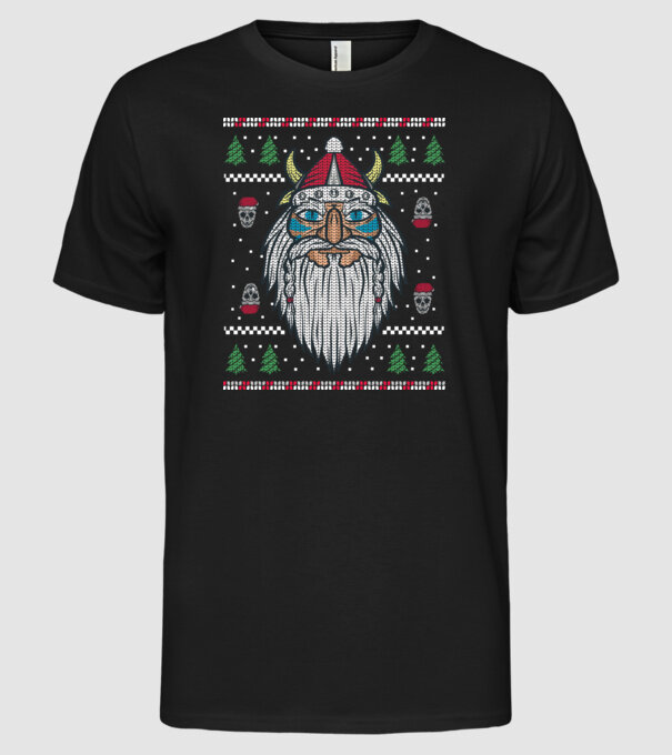 Moș Crăciun viking Pulover urât model negru pe tricou