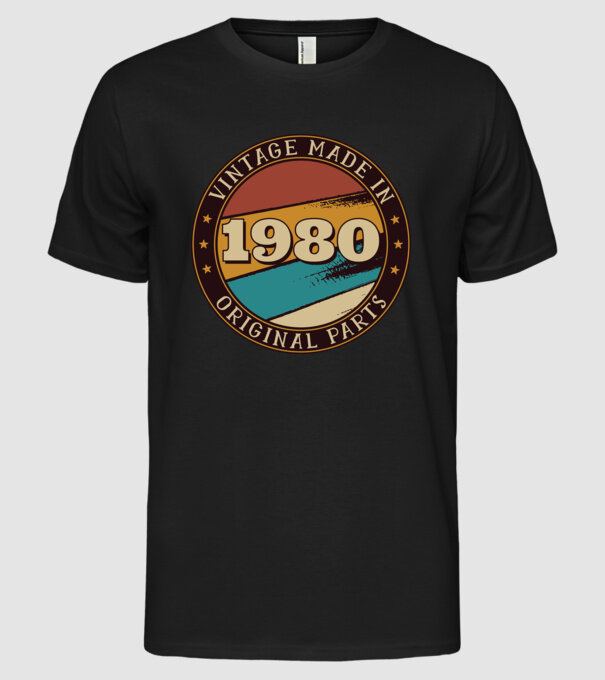 Vintage Made in 1980 Original Parts Retro Birthday model negru pe tricou