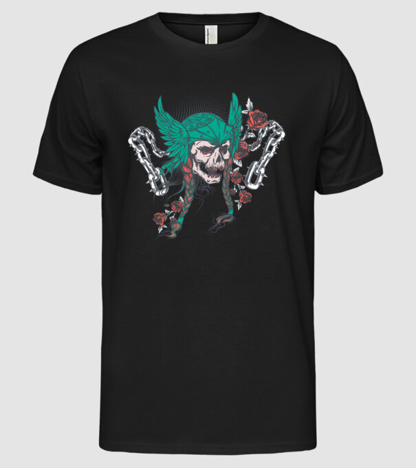 Vintage Craniu Viking model negru pe tricou