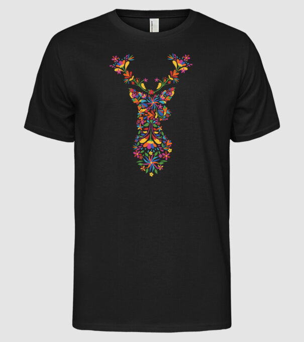 Cerb cu motive florale Floral model negru pe tricou