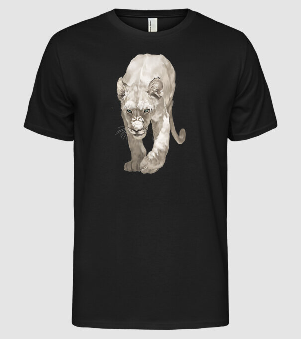 white lion model negru pe tricou