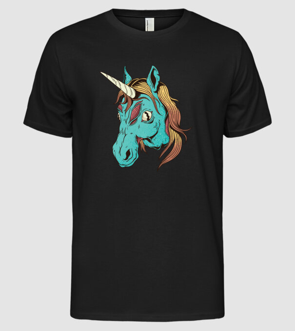 Unicorn Zombie model negru pe tricou