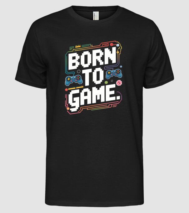 Born to Game Pixel Negru model negru pe tricou