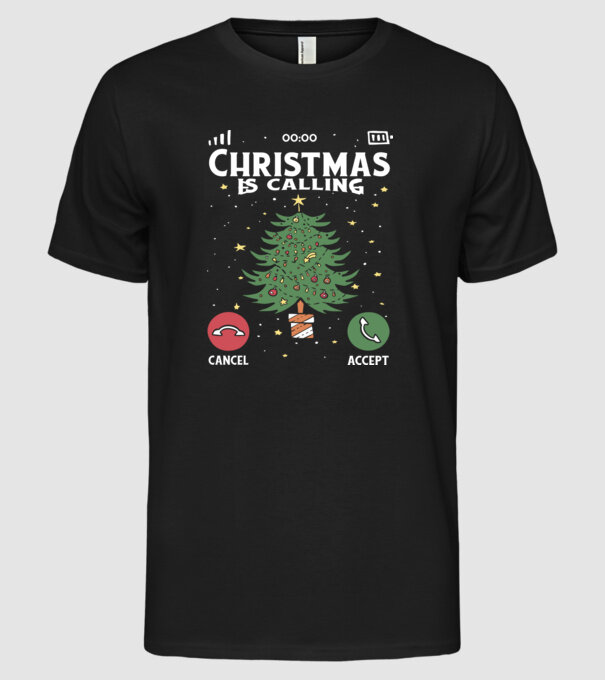 Christmas is calling model negru pe tricou