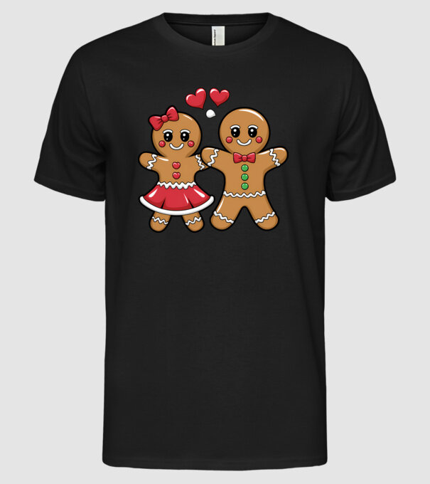 cuplu de turtă dulce în dragoste model negru pe tricou