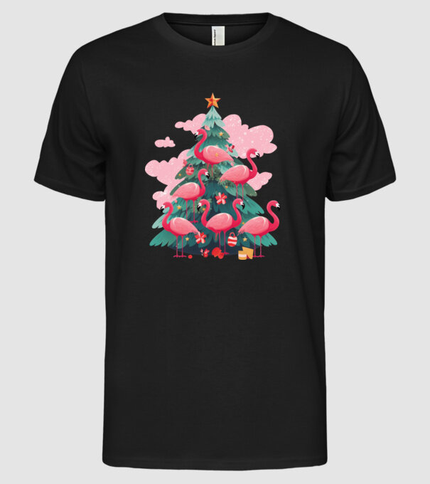 flamingo pom de Crăciun model negru pe tricou