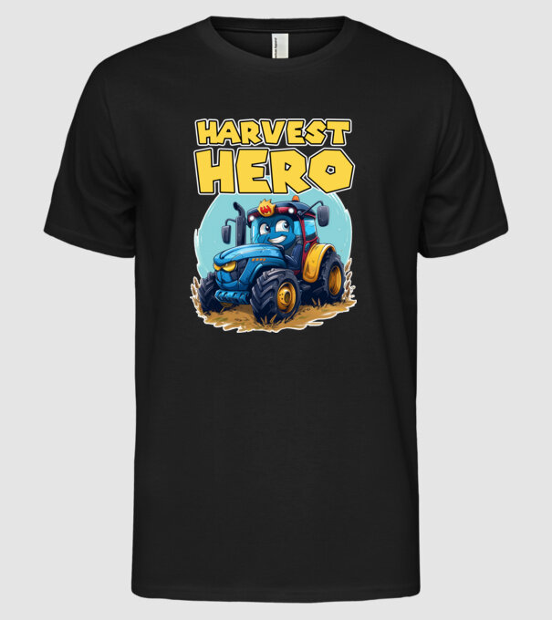 Harvest Hero Tractor model negru pe tricou