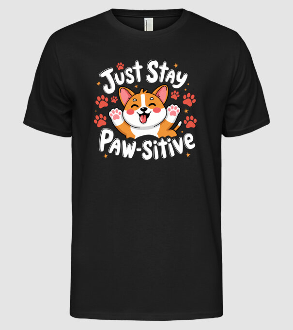 Just Stay Paw-sitive Negru model negru pe tricou