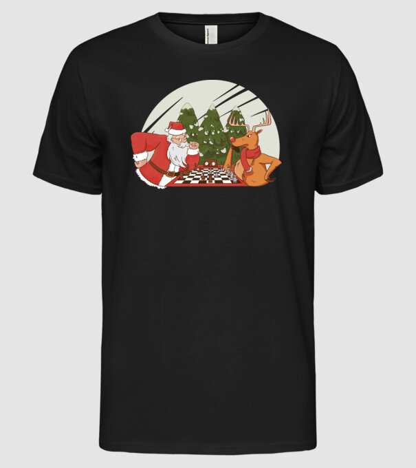 Meci de șah cu Moș Crăciun model negru pe tricou