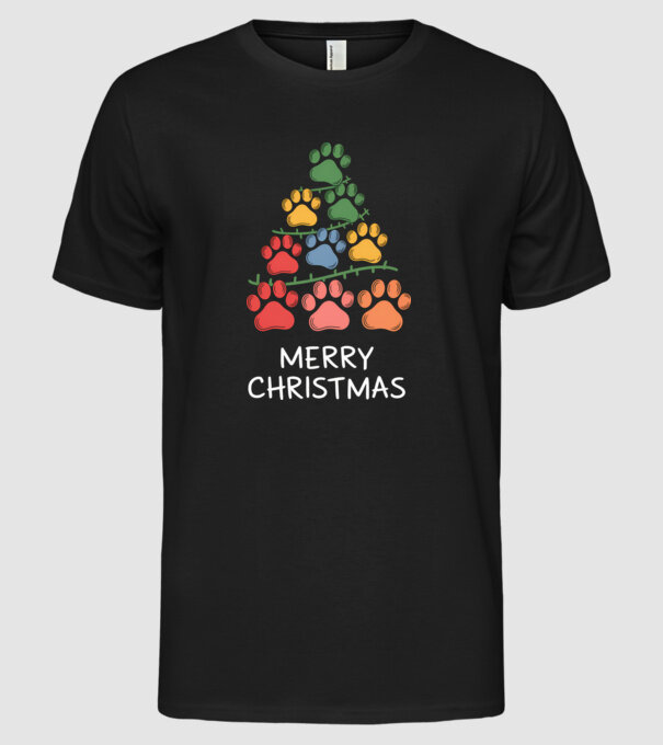 Merry Christmas Paws Negru model negru pe tricou