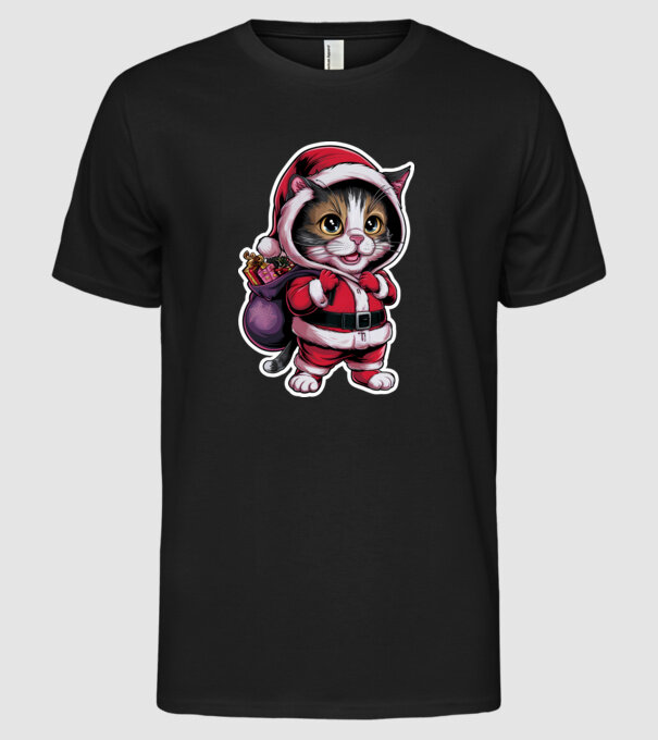 Santa Cat model negru pe tricou