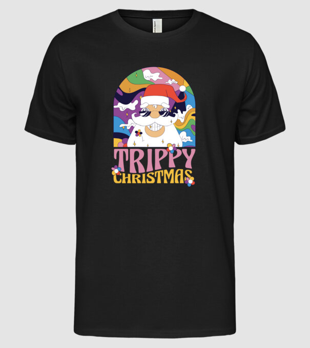 Trippy Christmas model negru pe tricou