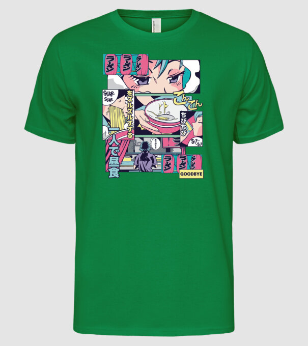 Anime Vaporwave Ramen model verde pe tricou