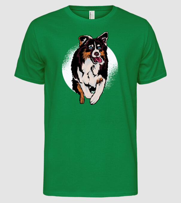 Câine ciobănesc Australian model verde pe tricou