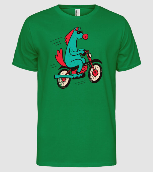 Cal cu bicicletă model verde pe tricou