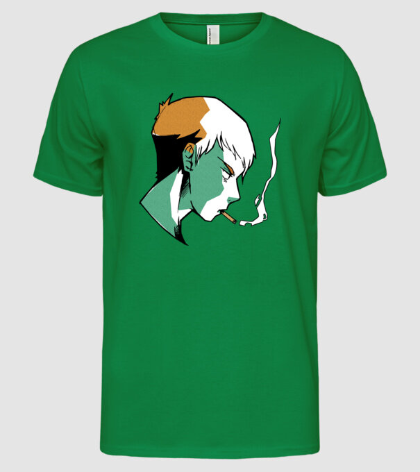 Anime băiat fumător model verde pe tricou