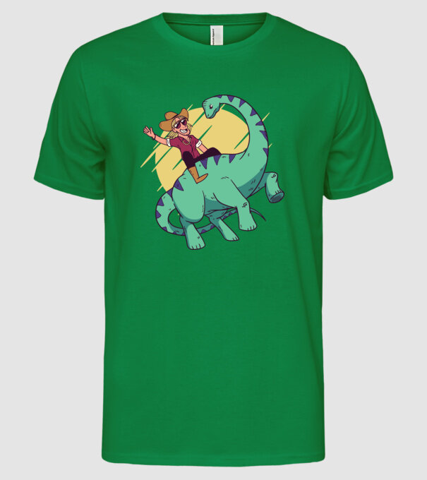 Dinozaur Cowboy model verde pe tricou