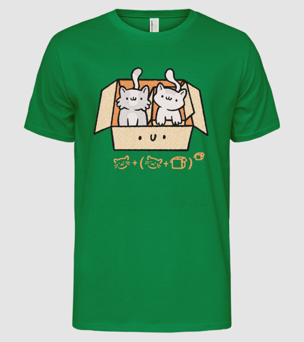 Cutie cu pisică drăguță model verde pe tricou