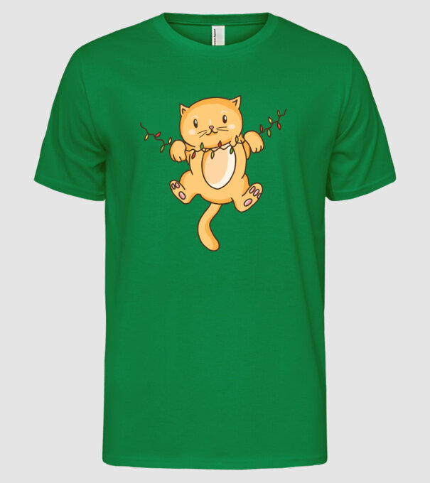 Pisică drăguță Crăciun model verde pe tricou