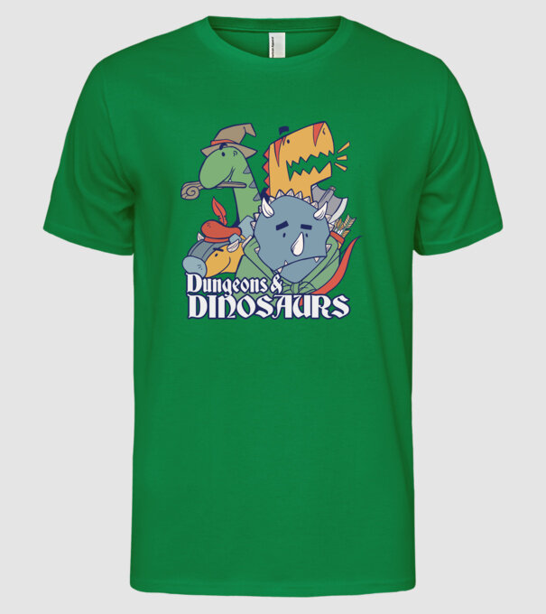 Dungeons and Dinosaurs model verde pe tricou