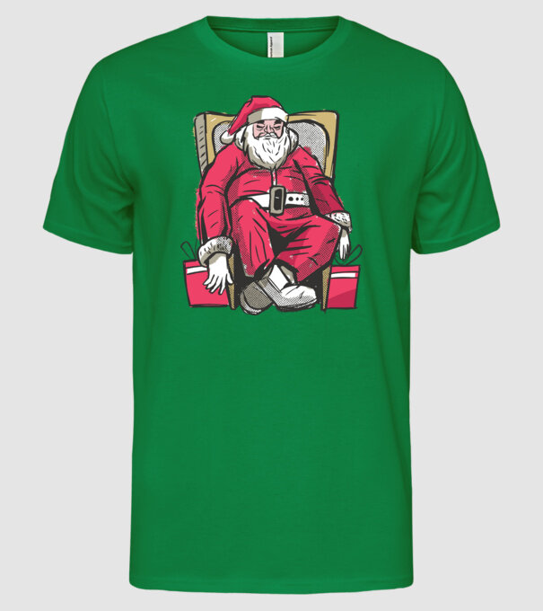 Moș Crăciun Obosit model verde pe tricou