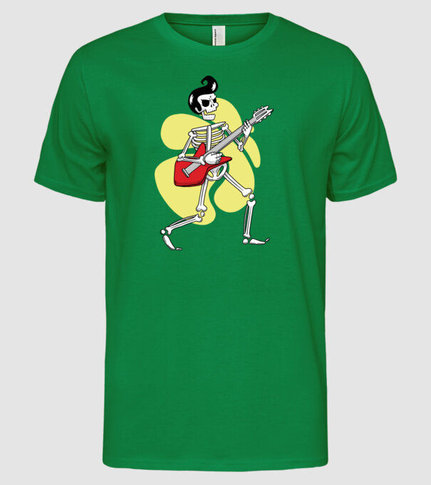 Schelet Elvis cu chitară model verde pe tricou