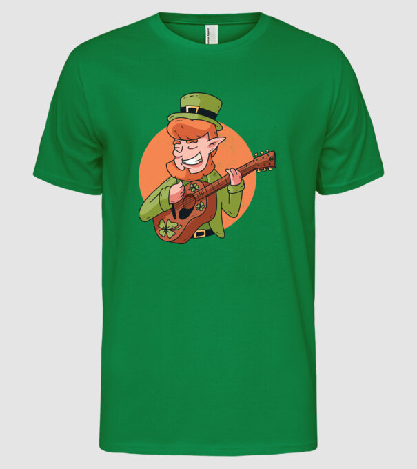 Chitarist Leprechaun irlandez St Patrick model verde pe tricou