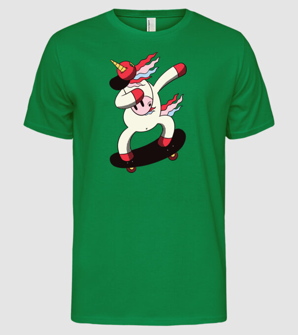 Skateboarder Unicorn DAB model verde pe tricou