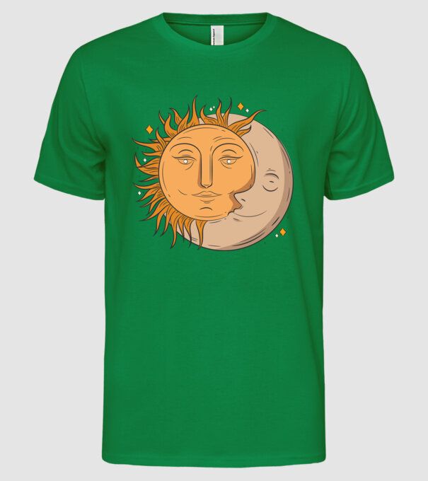 Luna și Soarele model verde pe tricou