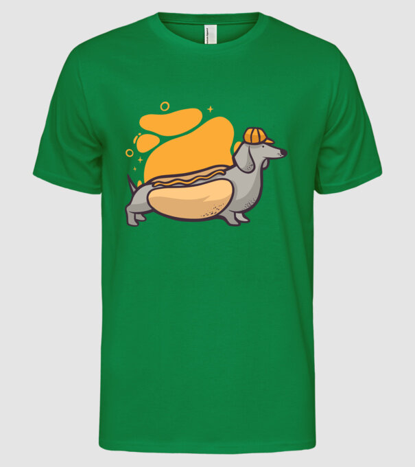 Teckel Hot dog model verde pe tricou