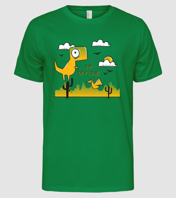 'I''m Offline - tricou amuzant cu dinozaur' model verde pe tricou