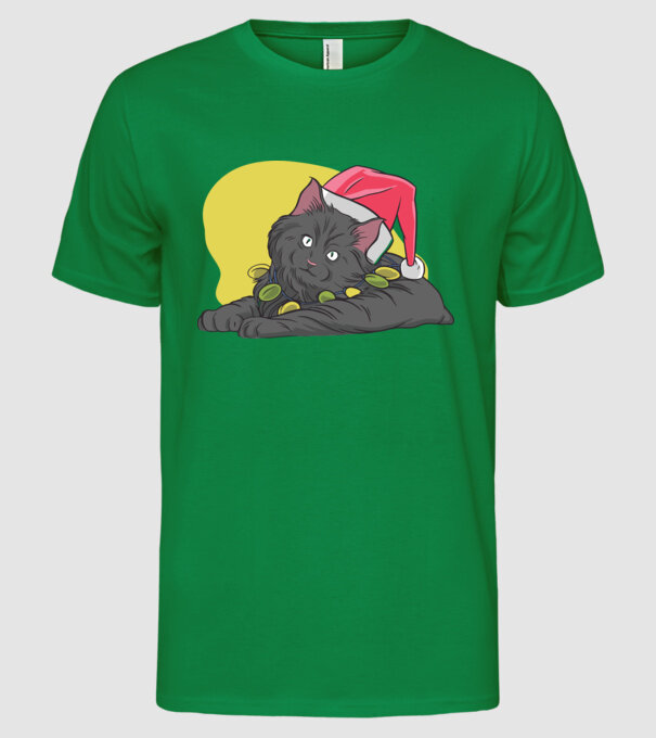 Pisică de Crăciun model verde pe tricou