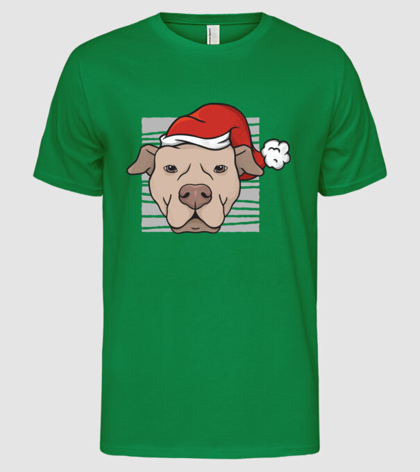 Pitbull de Crăciun model verde pe tricou