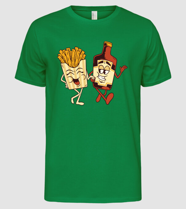 Ketchup + cartofi prăjiți model verde pe tricou