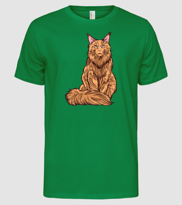 Pisică Maine Coon model verde pe tricou