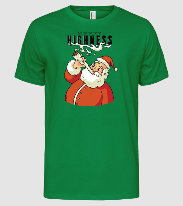 Merry Highness Mikulás fumează iarbă model verde pe tricou
