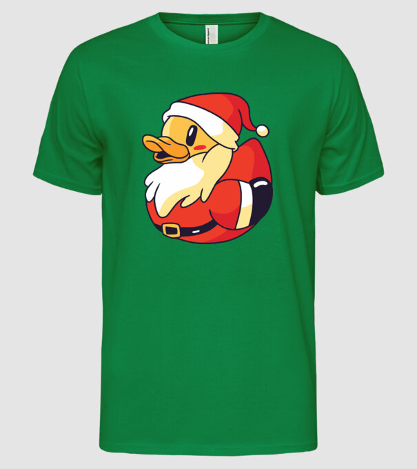 Tricou Moș Crăciun Rață model verde pe tricou