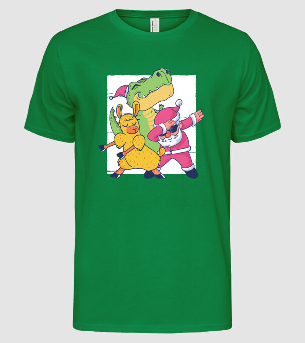 Moș Crăciun Llama T-rex DAB pentru Crăciun model verde pe tricou