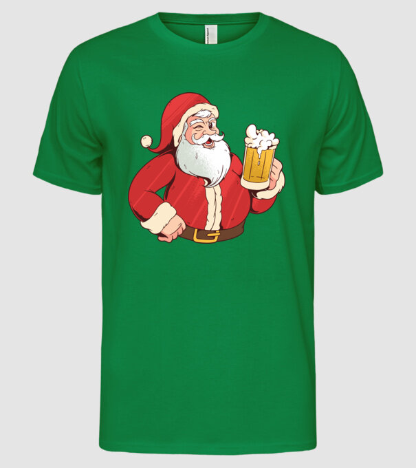 Moș Crăciun cu bere tricou amuzant model verde pe tricou