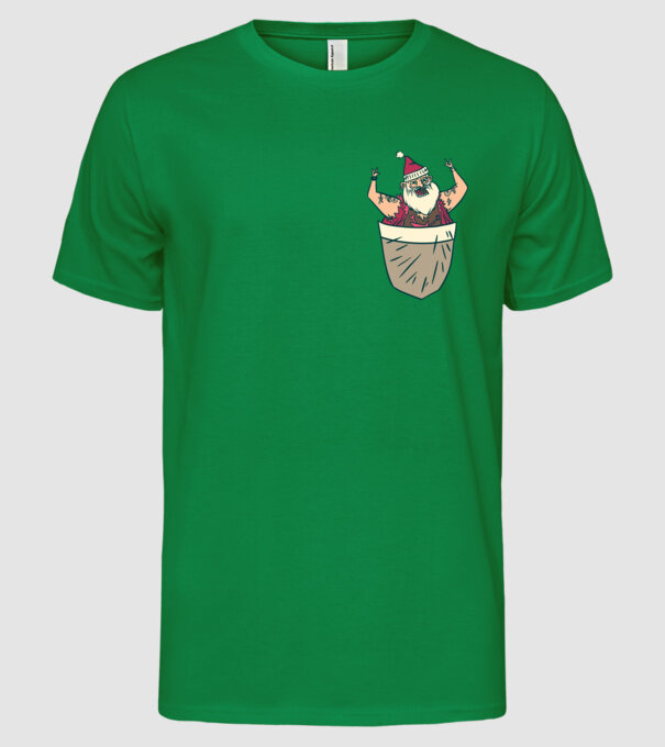 Buzunar Moș Crăciun model verde pe tricou