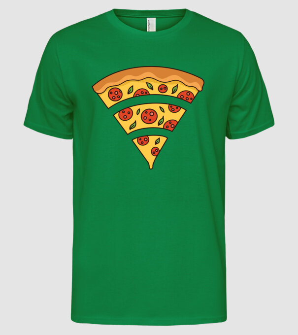 Felie de pizza Wifi model verde pe tricou