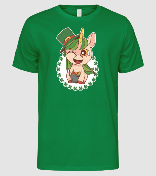 St Patrick Unicorn model verde pe tricou