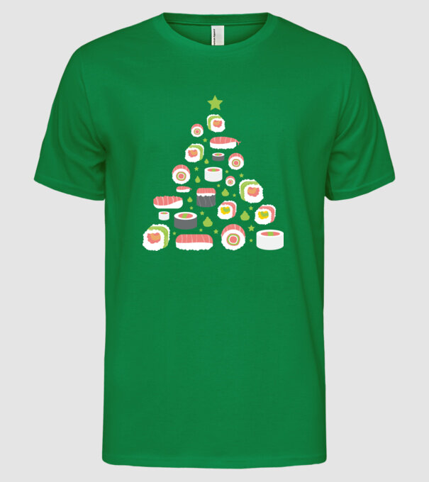 Pom de Crăciun Sushi model verde pe tricou