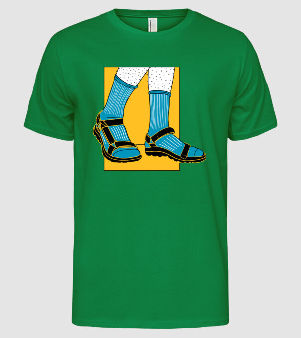 Sandale cu șosete model verde pe tricou