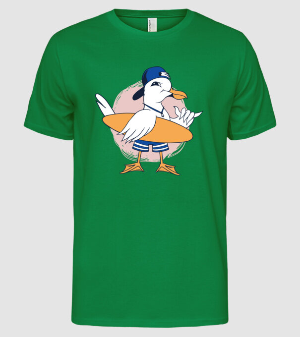 Pescăruș Surfing model verde pe tricou