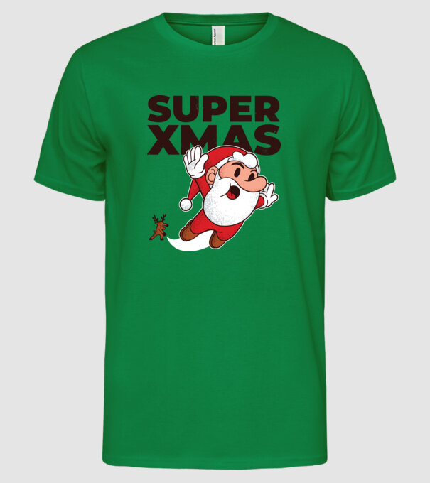 Super Moș Crăciun tricou de Crăciun model verde pe tricou