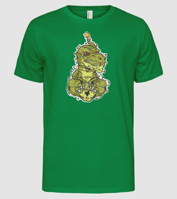 Dinozaur T-rex Pom de Crăciun tricou model verde pe tricou