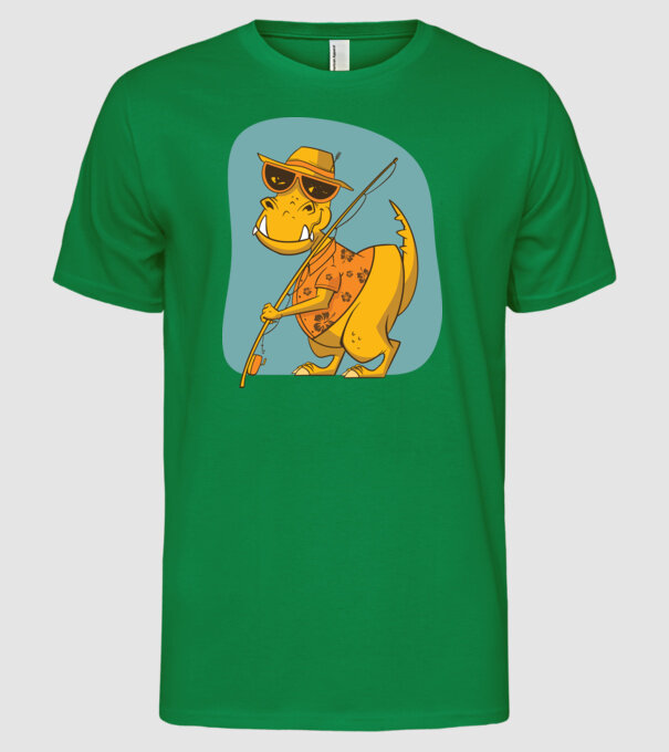 T-rex Pescar model verde pe tricou