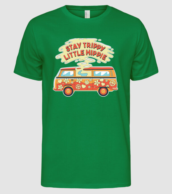 Trippy Microbuz Hippi model verde pe tricou