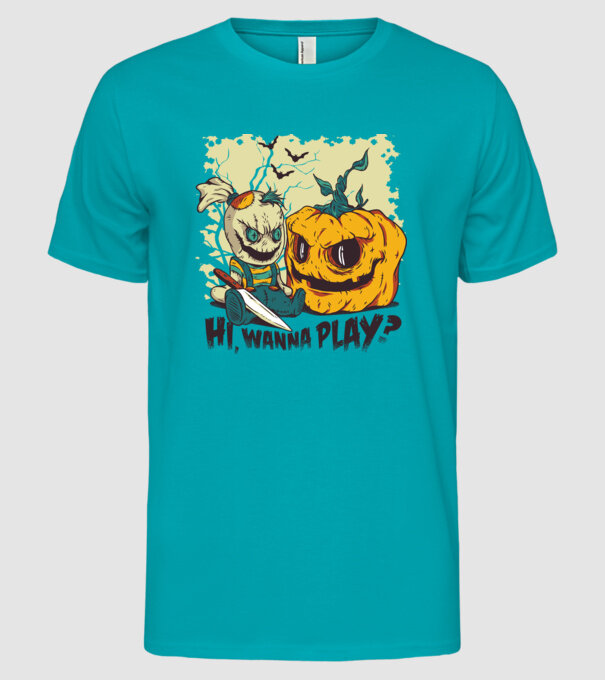 Vrei să te joci? Halloween model turcoaz pe tricou